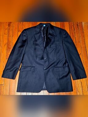 Burberry Mens 41S Short Navy Blue Pinstripe 100% Wool Blazer Jacket A4